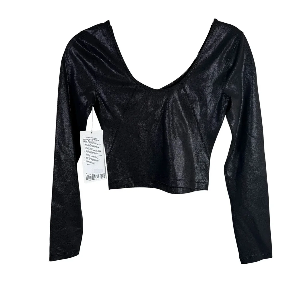 NWT Lululemon Align Long Sleeve Crop Top in Shine Size 4 Scoop Neck Black